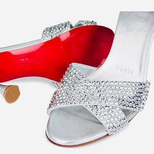 Christian Louboutin Mariza is Back Strass Crossover Red Heels with Crystals NEW